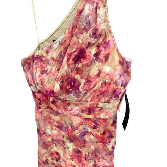 Aidan Mattox Red Multi Printed Jacquard One Shoulder Ball Gown Size 10 - Picture 10 of 12